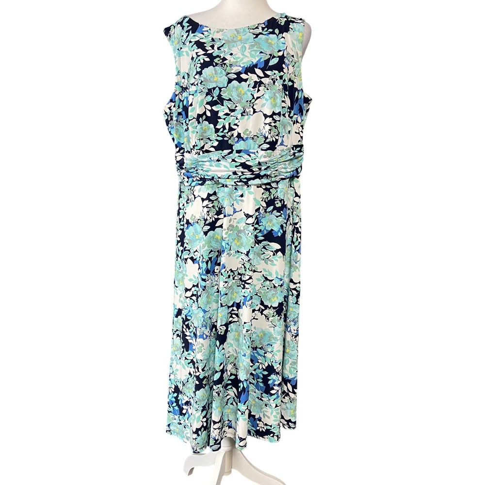 Sleeveless Floral Midi Dress in Navy and Aqua